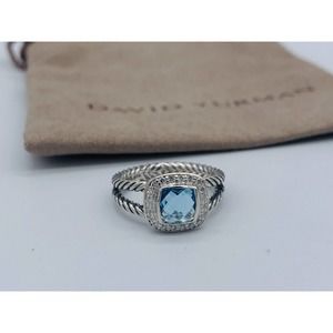 David Yurman Sterling Silver Blue Topaz & Diamond Petite Albion Ring Size 8
